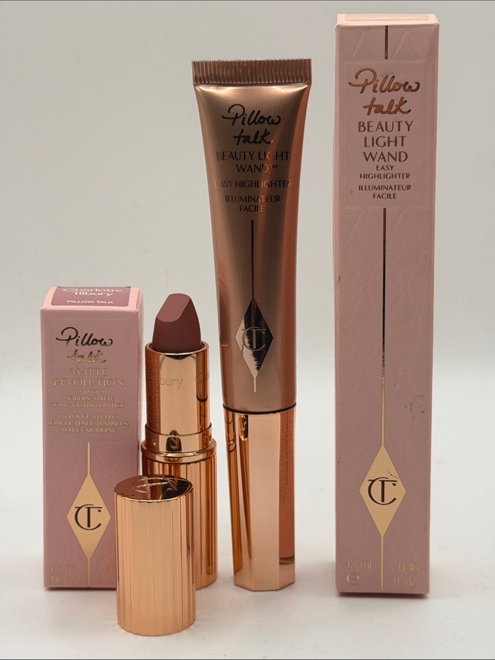 Charlotte Tilbury PILLOW TALK ORIGINAL Lipstick&Beauty Light Wand Bundle F/S NIB